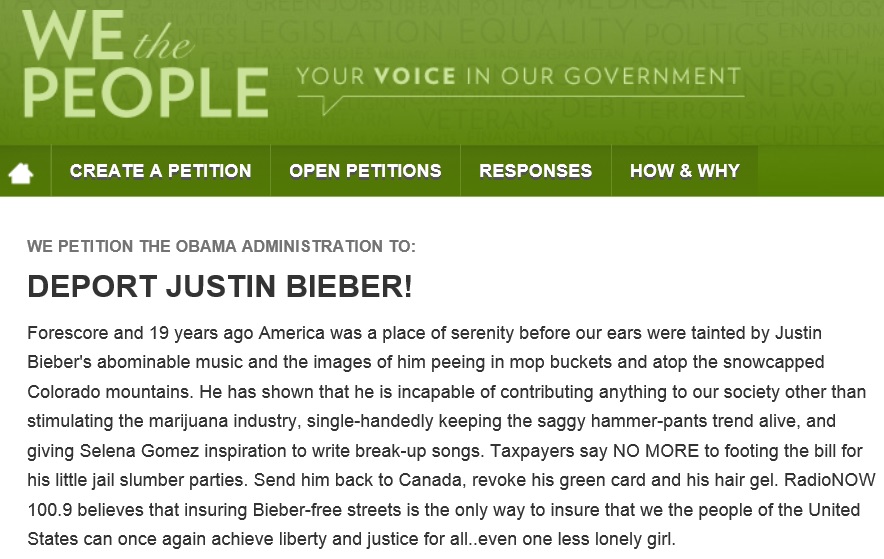 bieber petition