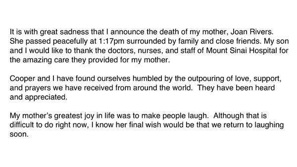 Melissa Rivers Statement