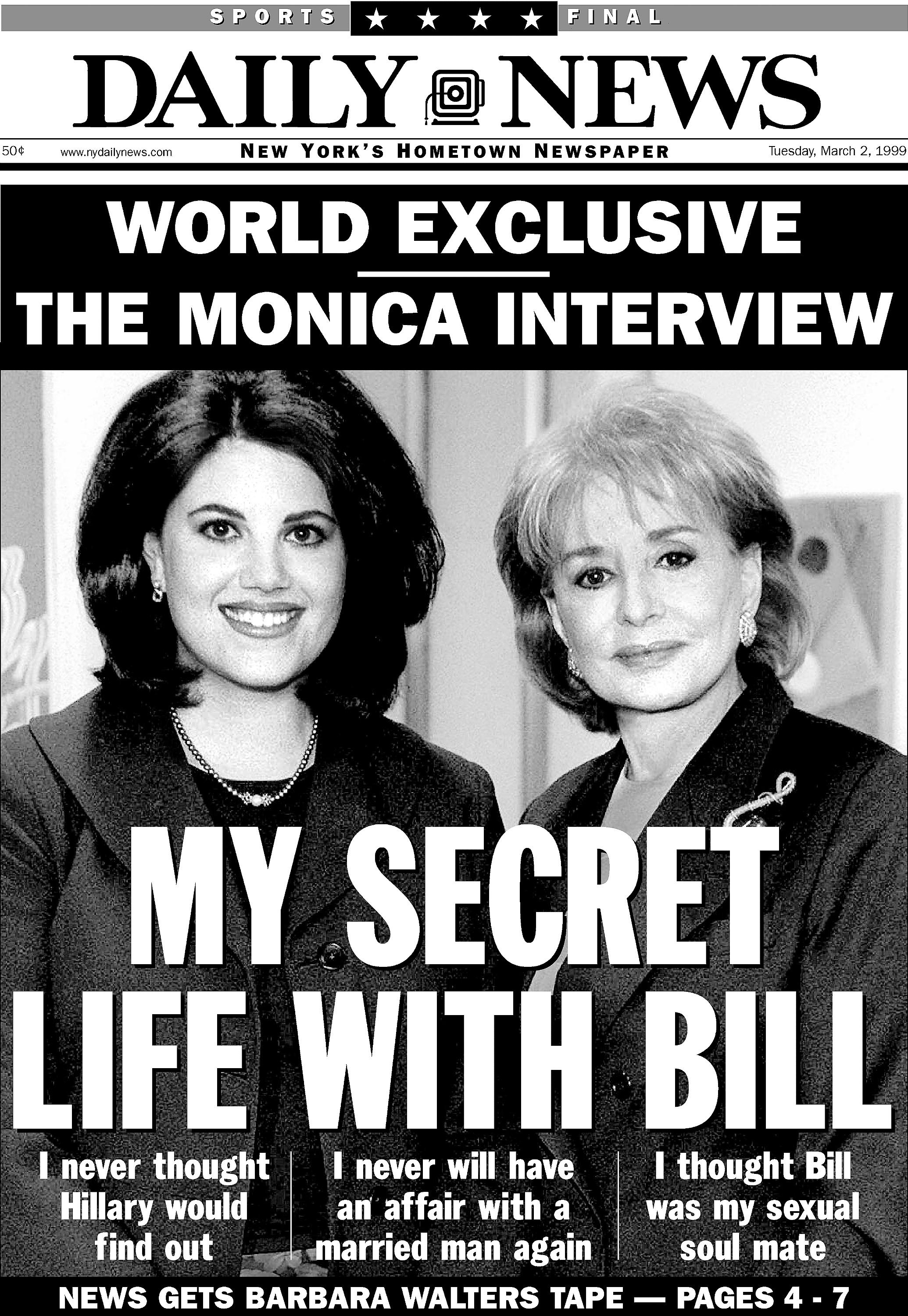Front page of the Daily News dated March 2, 1999, Headline: