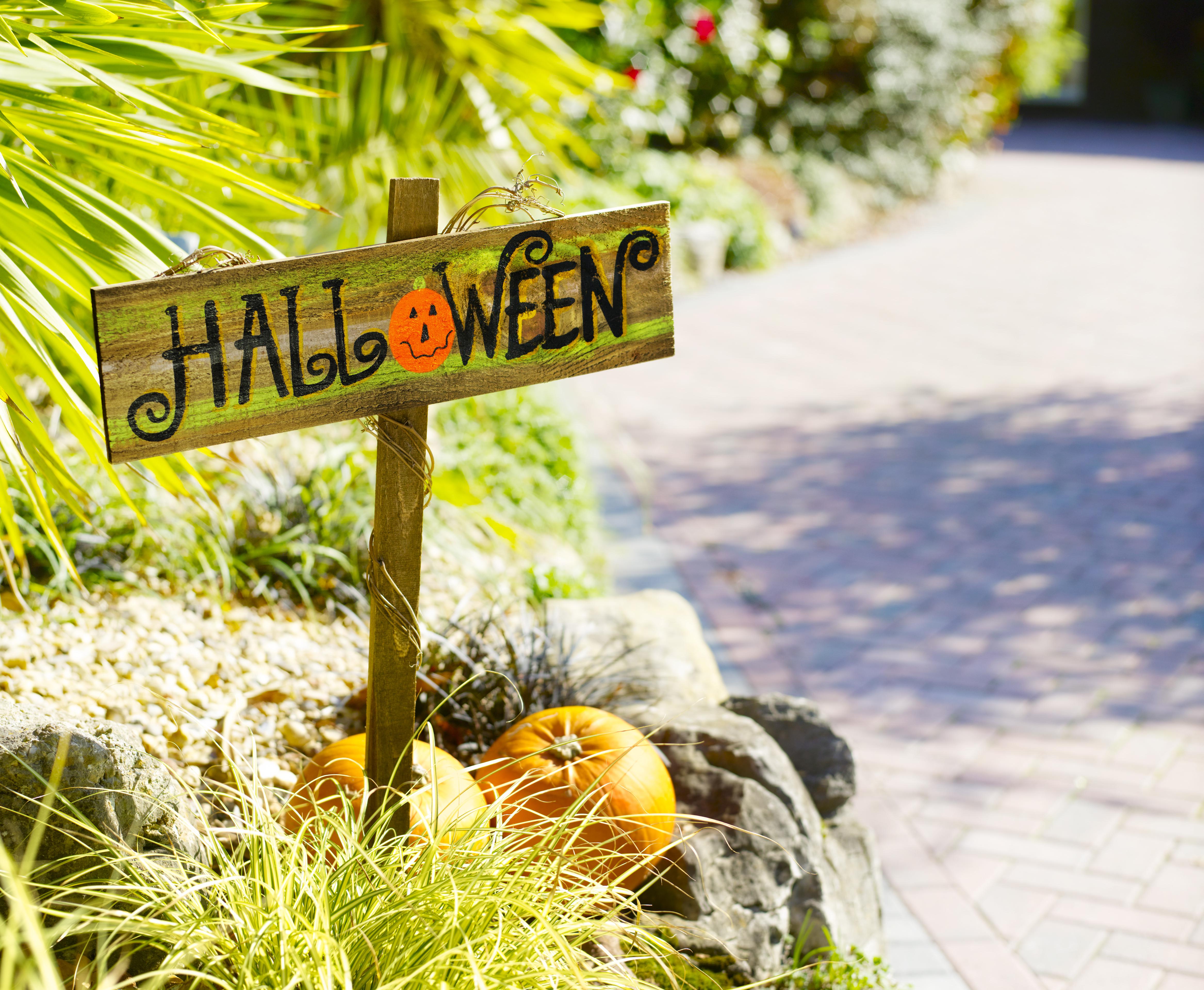 Halloween sign in driveway.