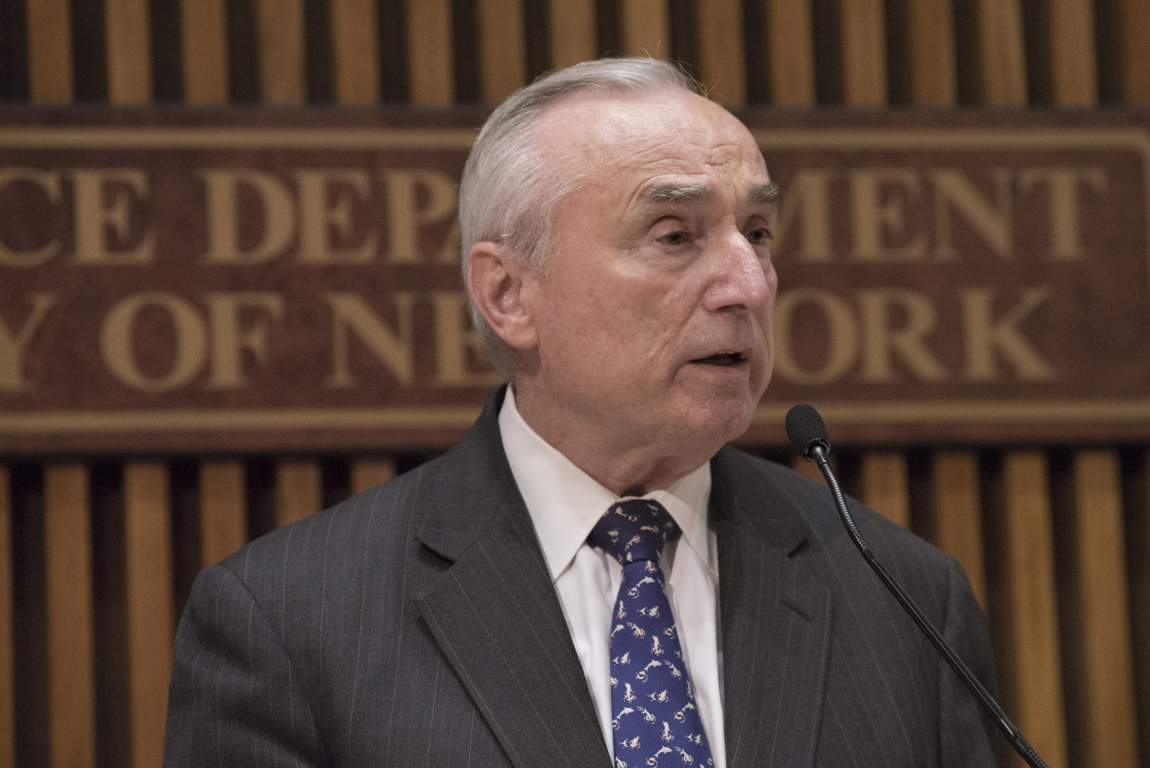 NYPD Commissioner William Bratton speaks to the press.