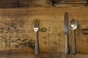 Vintage Silverware on Rustick Grunge Wooden Background