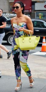 Demi Lovato in colorful floral jumpsuit