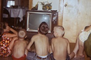 Neighborhood kids watch television, ca. 1969.