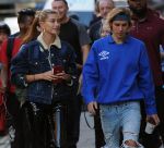 Justin Bieber and fiancee Hailey Baldwin enjoy a walk in Central London, stopping for a drink and a bite to eat in coffee shop Joe & The Juice.